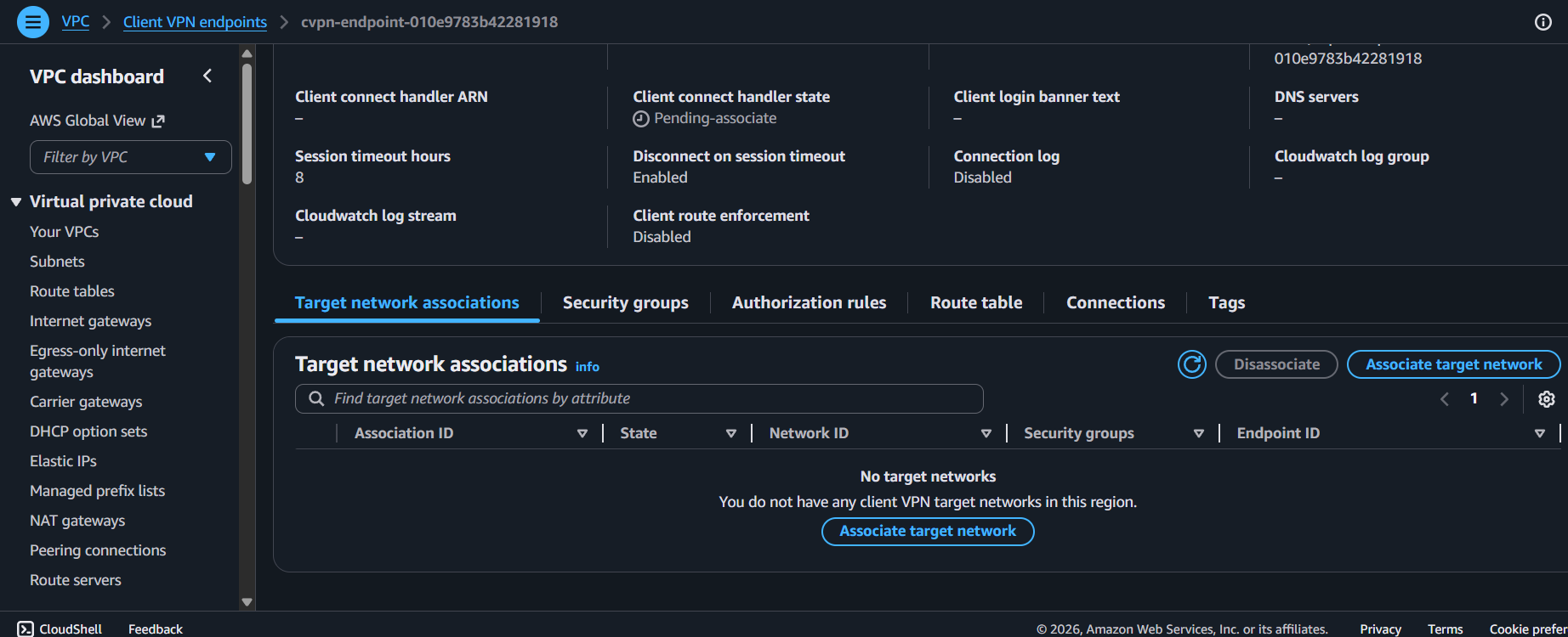 Associate Target Network Menu