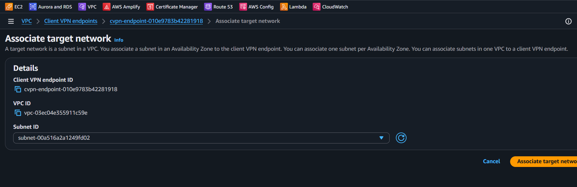 Select Subnet Association