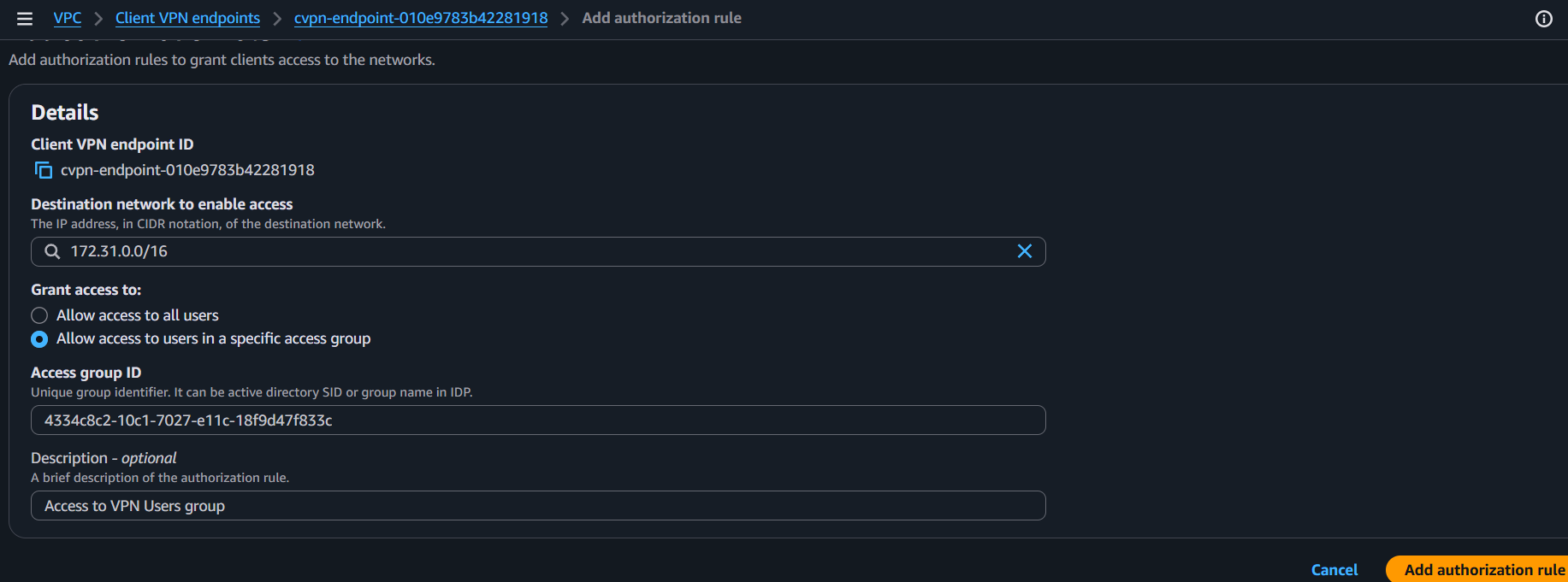 Authorization Rule Values