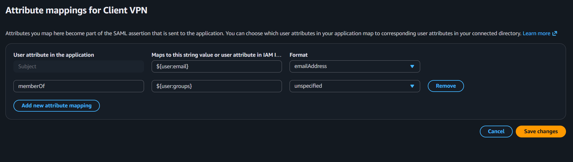 Client VPN Attribute Mappings